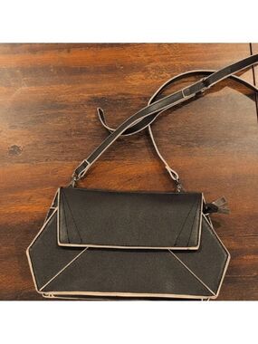 Melie Bianco Geometric Black Crossbody Bag, Black With Cream Details.